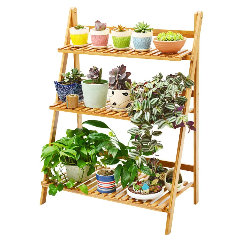 Custom Foldable Balcony Flower Stand Wooden Multi-Layer Indoor Floor Living Room Plant Stand