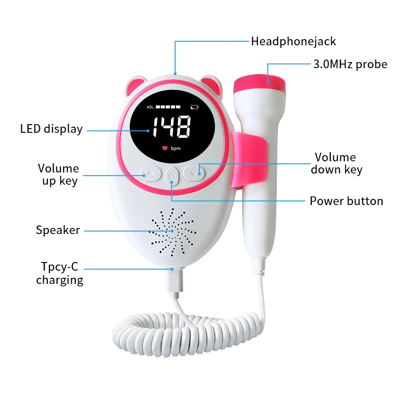 Высокочувствительный шумоподавление Bluetooth домашний уход Цифровой фетальный допплер фетальное сердцебиение беременность ультразвуковое приложение для детей