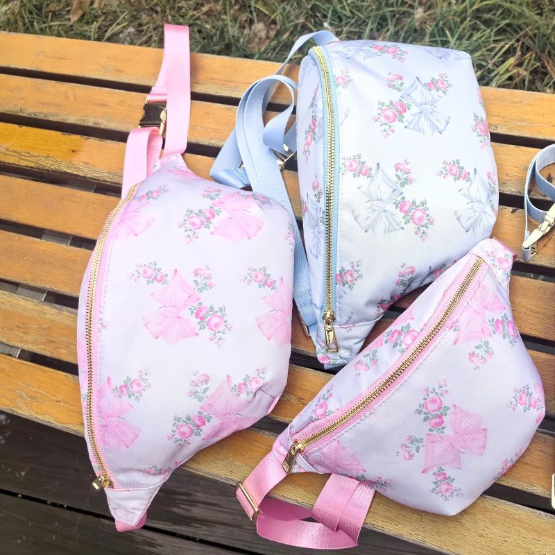 New Type Running Belt Sports waist pack Nylon Crossbody Bags Print Fanny Pack Blue Floral Waist Bum Bag with shoulder Strap