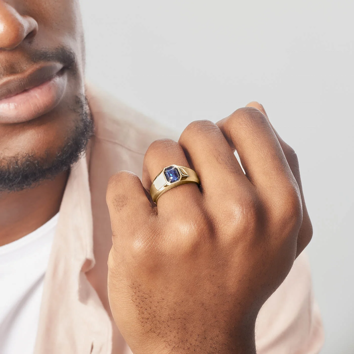 Custom Men Jewelry Prong-Setting Blue Sapphire Signet Ring