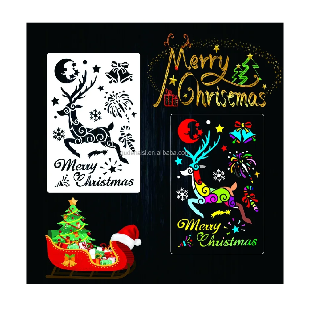 Washable Painting Template For Wall Window Decoration Merry Christmas Drawing Stencils