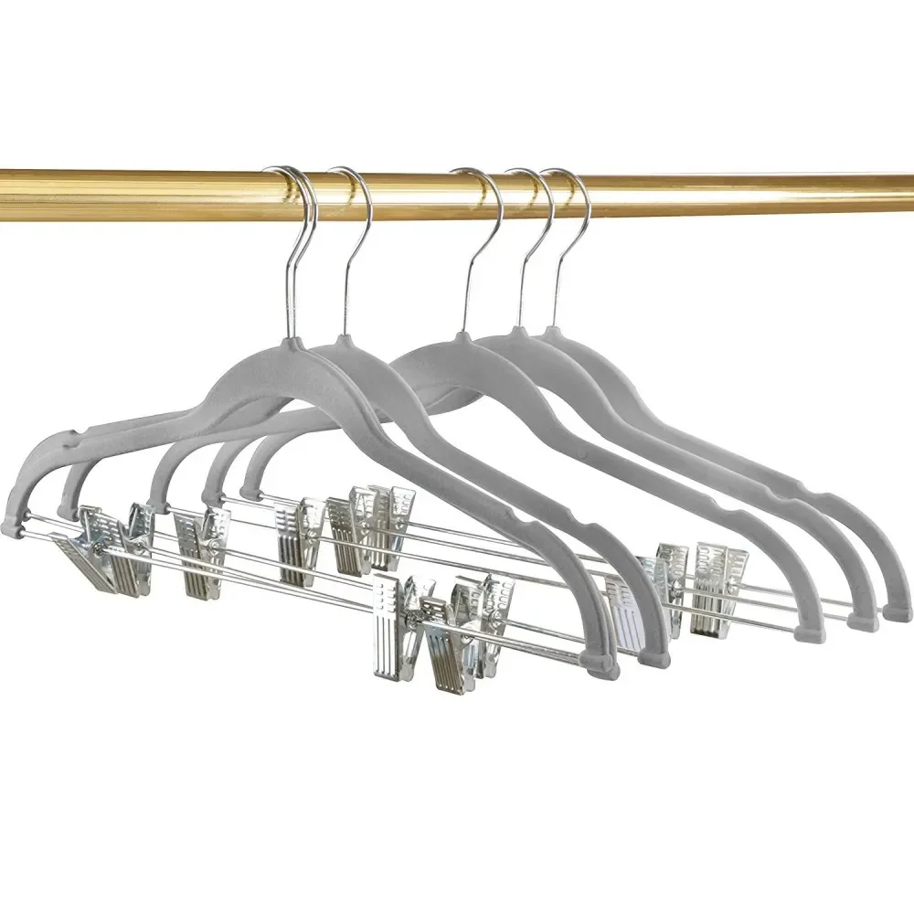 Original Factory Supplier Strong Finger Space Saving Flocked Clips for Clothes Velvet Hanger