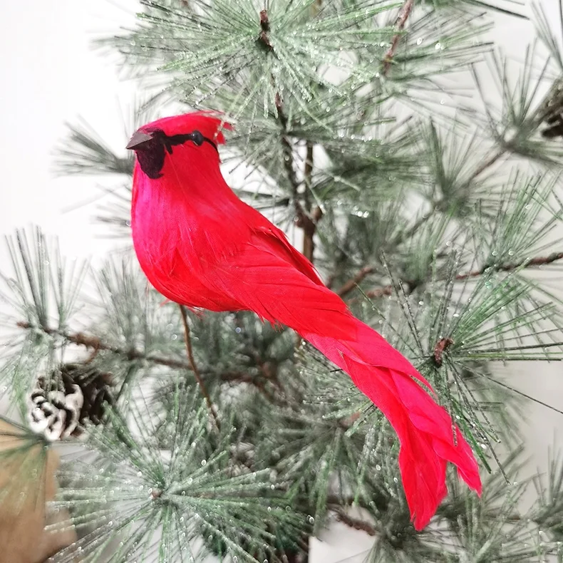 Christmas gifts mini glitter pine needle Christmas trees with red feather bird Christmas tree