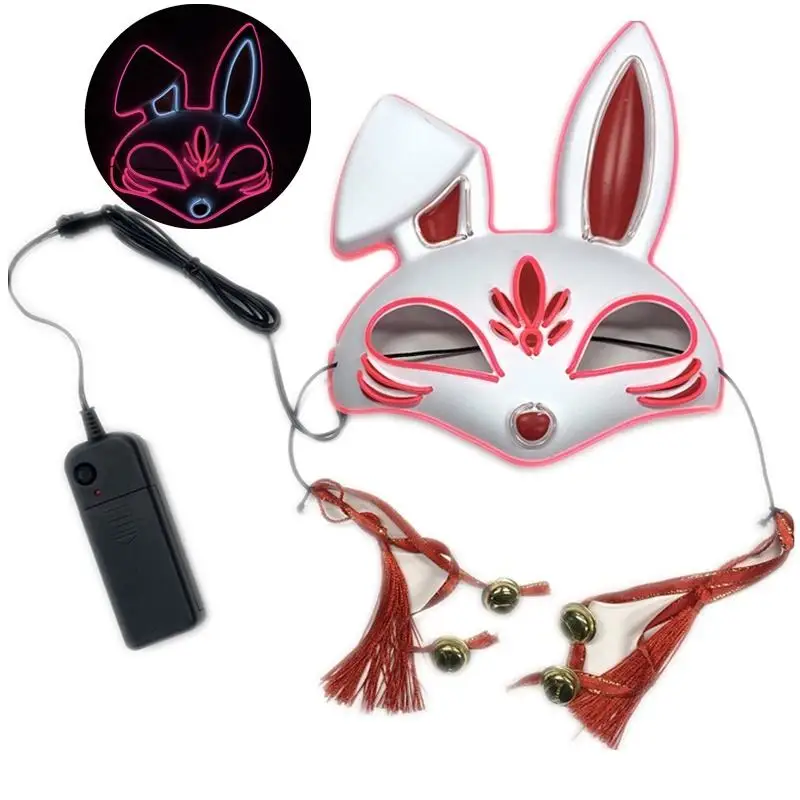 Men Women Bunny Mask Halloween Party Cosplay Accessories Long Ear Rabbit Half Face Led Masks Masquerade Bar Props
