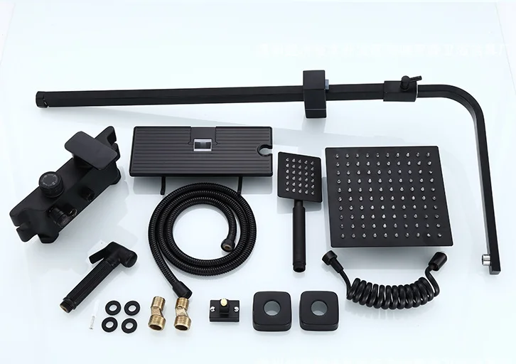 Bathroom black stainless steel 304 shower sets hot cold shower mixer in wall rain concealed shower set