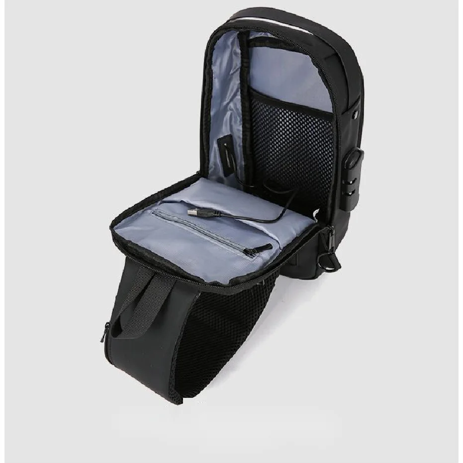 Factory Custom Men Fashion Anti-theft Waterproof Sport Chest Bag Multi-function Man Single Shoulder Bag with USB and Locked Code