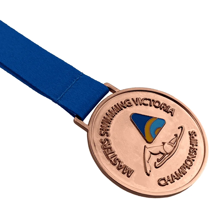 Custom Logo 3D Design Medallion With Printing Ribbon Zinc Alloy Swimming Medal