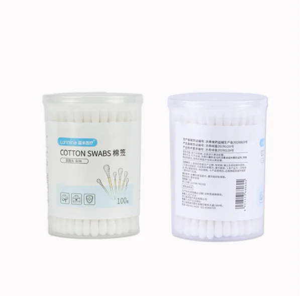 Hot sale Lanhine white cotton swab double round tip