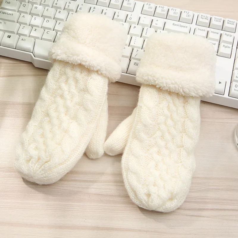 Женские плотные вязаные шерстяные перчатки на осень и зиму, теплые перчатки с закрытыми пальцами