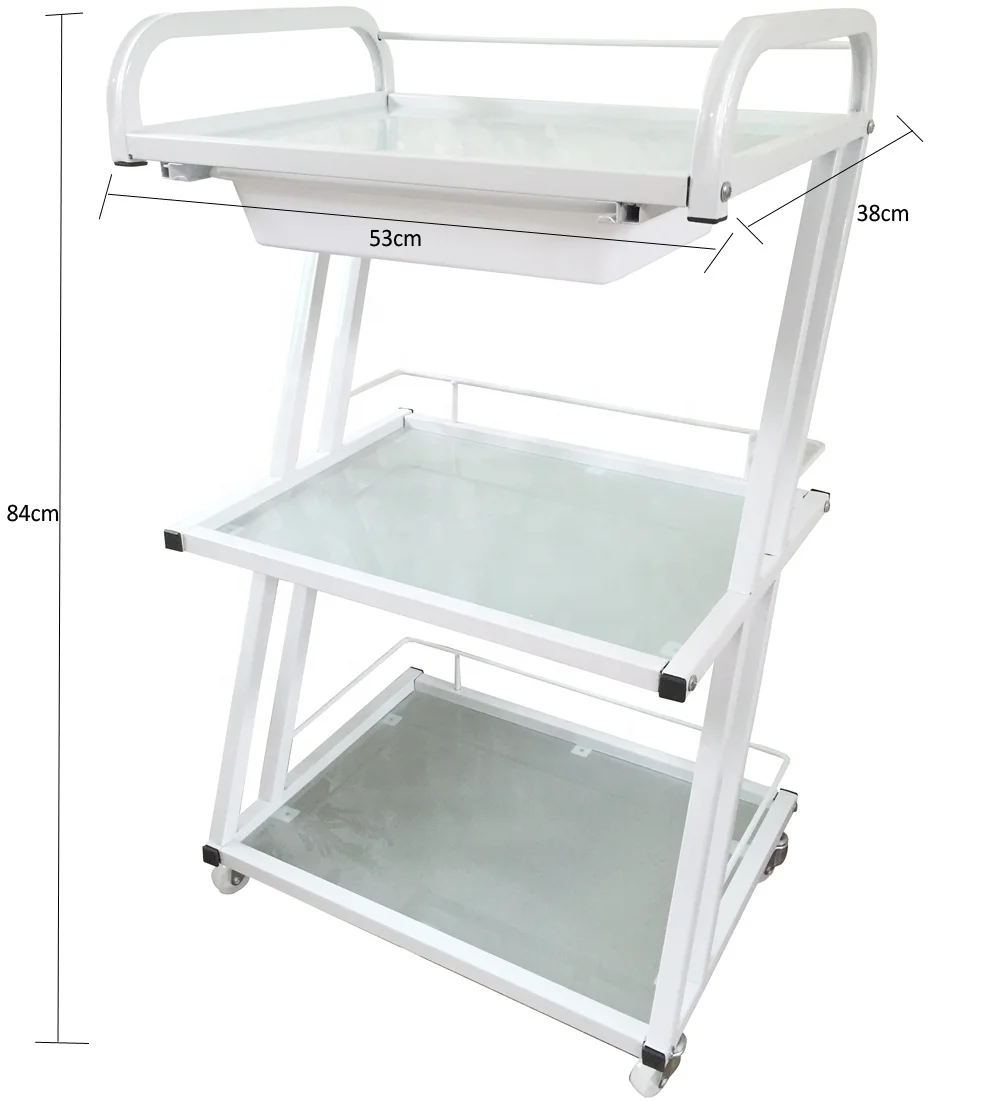 Hot Selling High Quality Big Size Salon Trolley Glass Material Beauty Salon Instrument Trolley Cosmetic Trolley For Beauty Salon