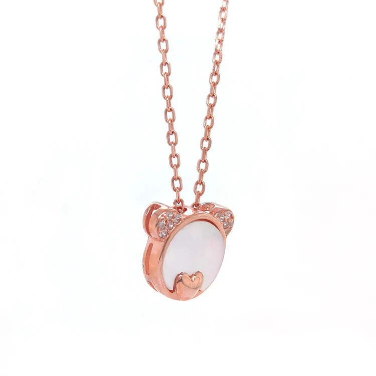 2022 Fashion Valentines Day Gifts Panda Bear Shape Jewelry Rose Gold 925 Sterling Silver Women Necklace