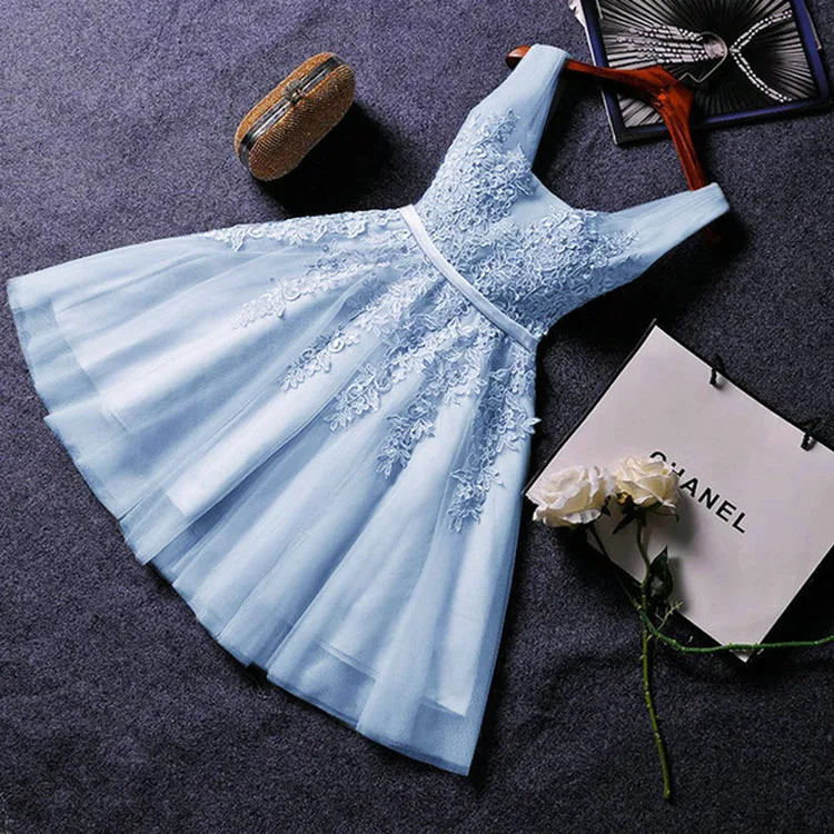 New Product Launch Sexy Evening Dress Lace Appliques Solid Mini Dress A Line Party Prom Bridesmaid Dress