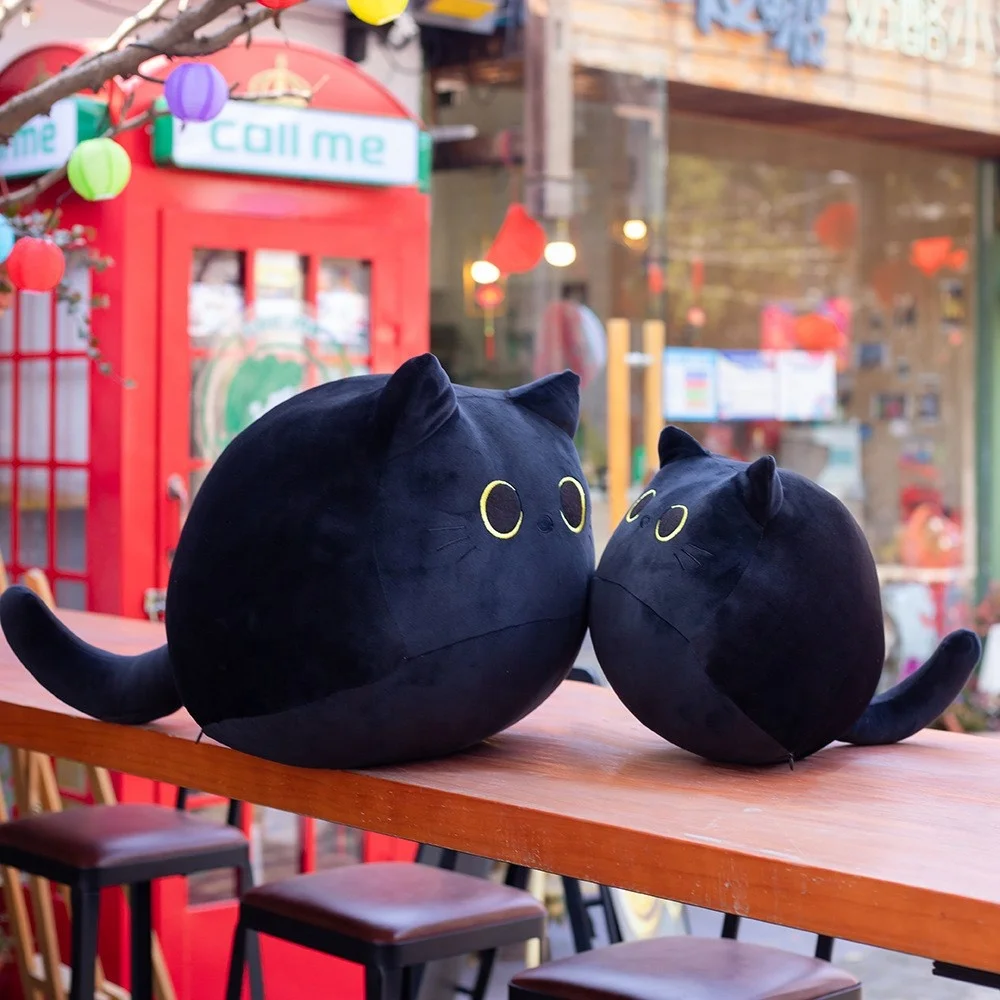 Custom Cute Black Cat Plush Toy Round Ball Shaped Black Cat Toy Stuffed Soft Cat Pillow Cushion Kids Toys  Gift