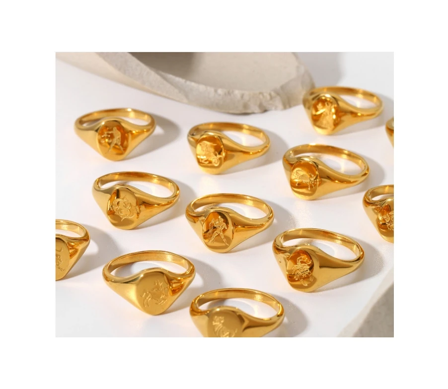 Fashion 18k gold plated jewelry rings Gold seal zodiac ring custom made stainless steel ring