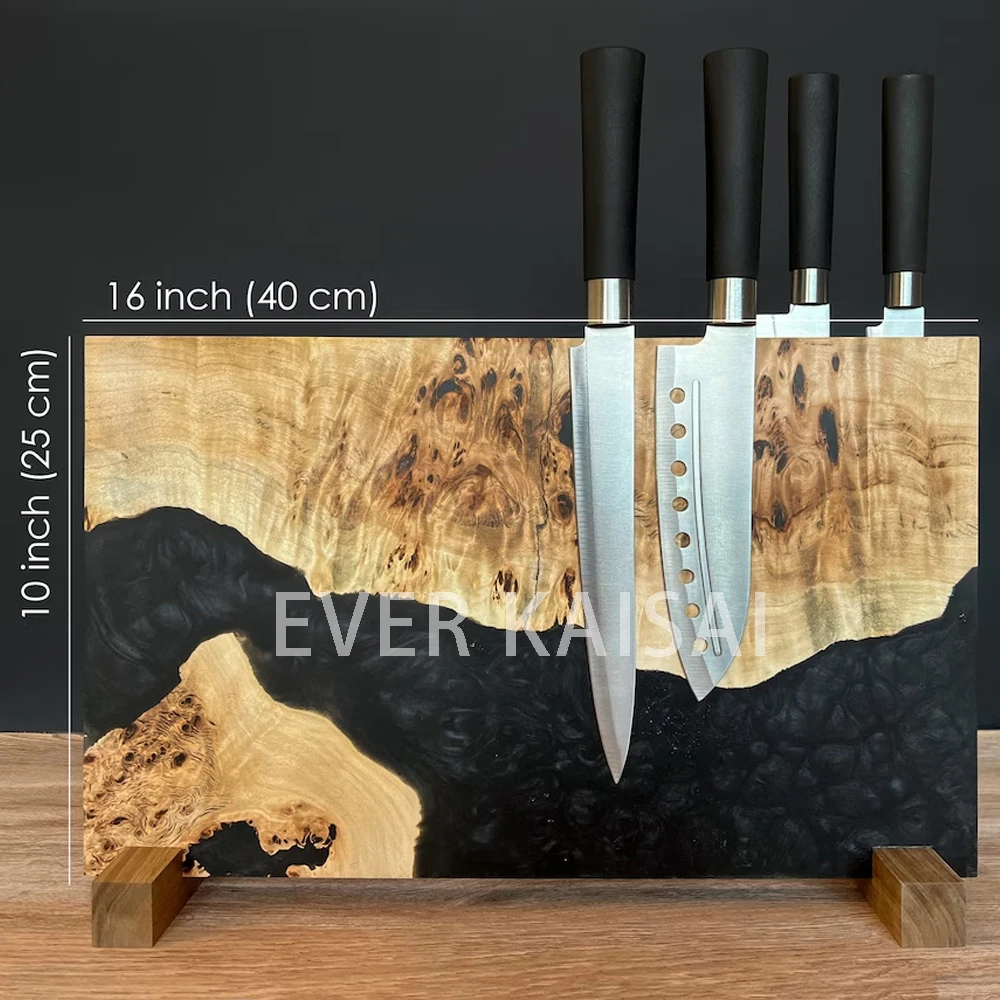 Wood and Epoxy Resin Magnetic Knife Block with Strong Magnets, Olive wood resin knife block with holder