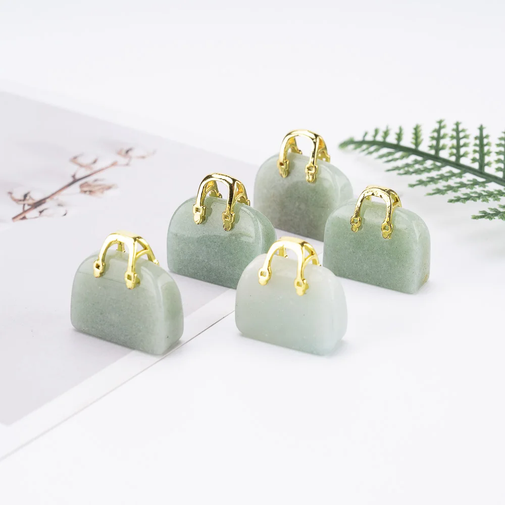 BZ JADE TIFA Factory wholesale 1 inches green aventurine Purse Carving mini Handbag Pendant Gemstone Purse for Crafts Gifts