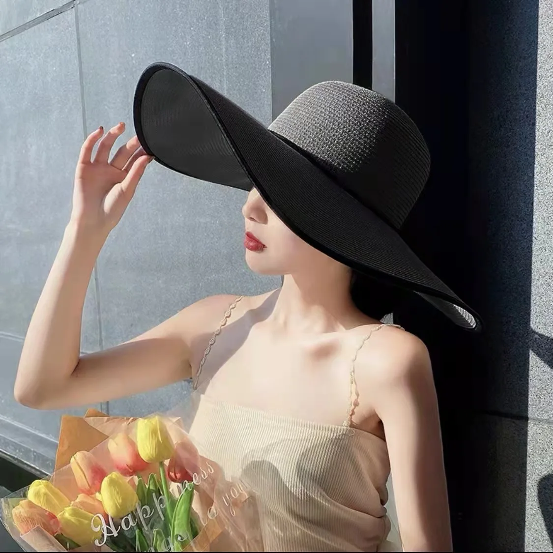 HT-1433 High Quality Wholesale Summer Straw Hats Breathable Large Beach Wide Brim Straw Hat