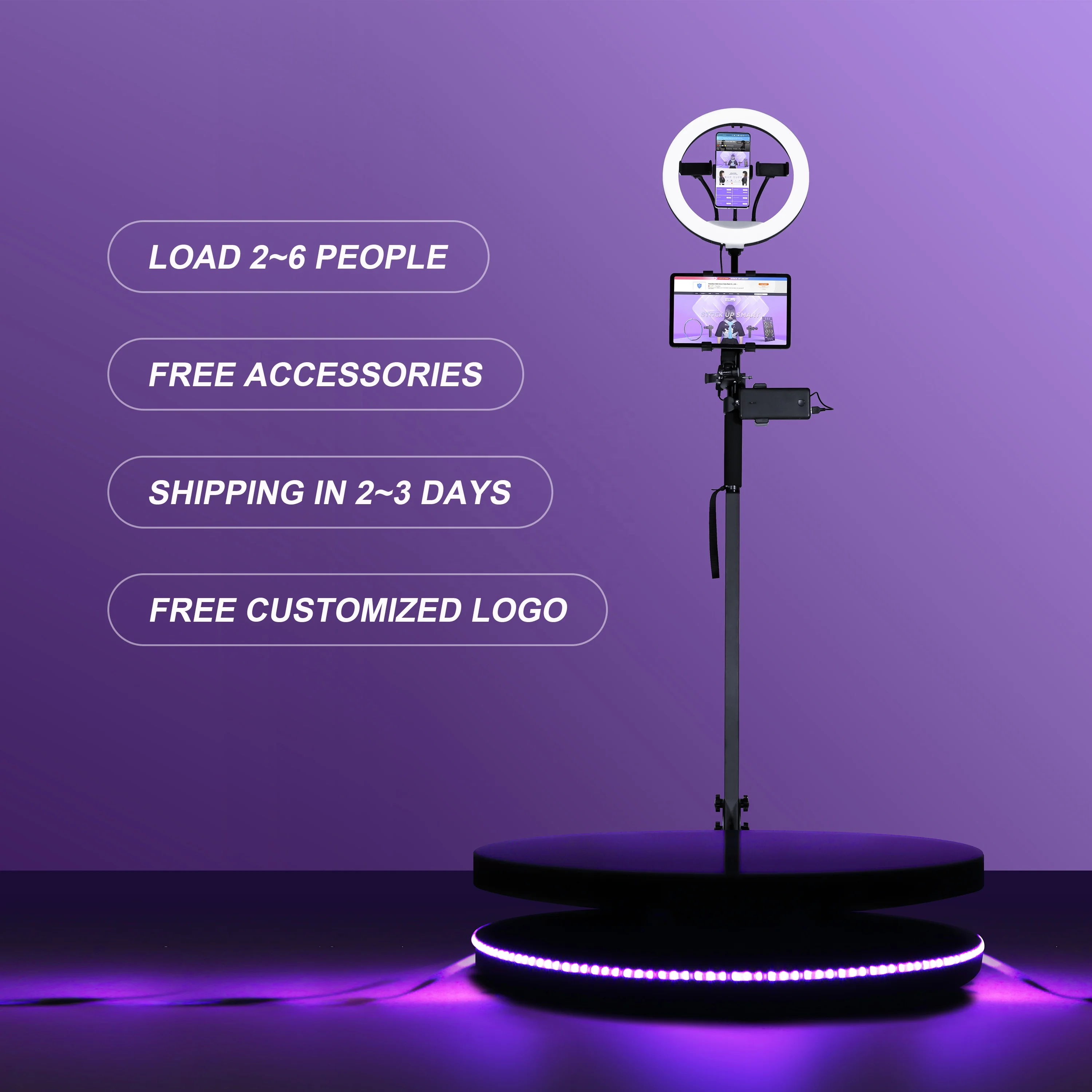 High Quality Led Rotating 3D Camera Automatic Wedding Props 360 Degree Photo Booth