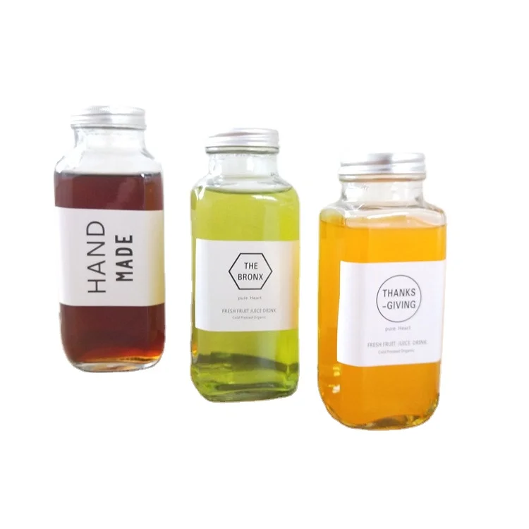 500ml Wide Mouth French Square Glass Bottle Kombucha Beverage Fruit Juice Glass Bottle