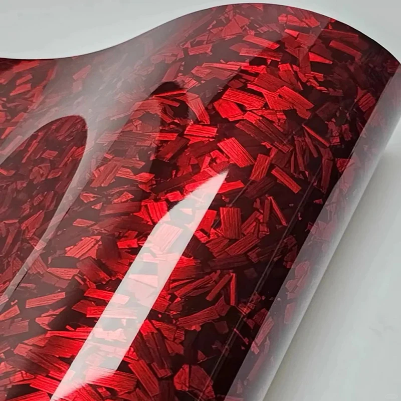 Wholesale 1.52X18m Flower Carbon Red Vinyl PET Film Wrap Car Color-Changing Air Bubble Dry Sticker Anti Yellowing Car Body Film
