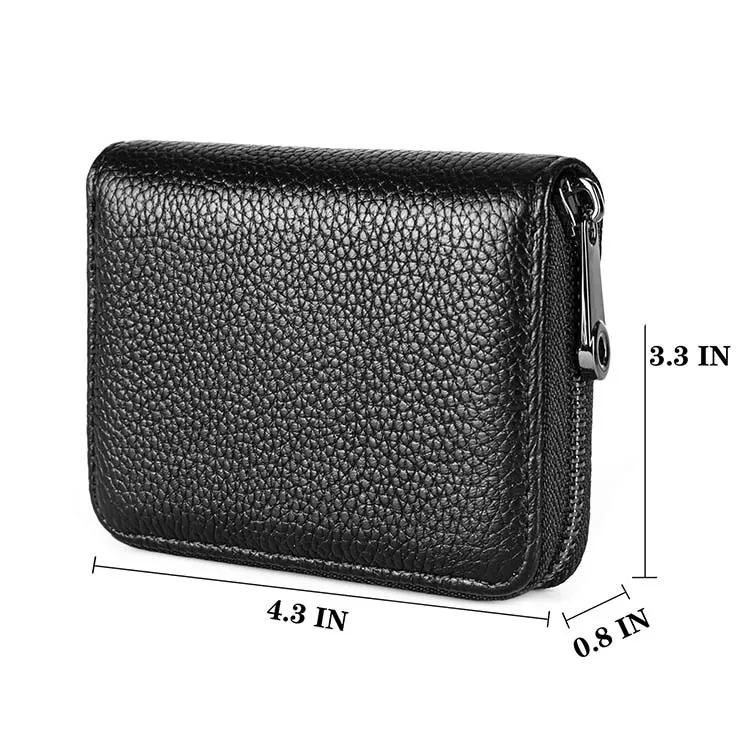 Genuine Leather Credit Card Holder Wallet RFID Blocking Secure Card Case ID Case Organizer Zipper Wallet