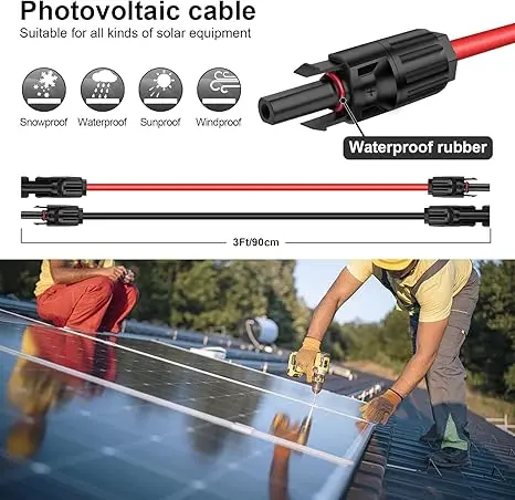 3 Feet 10AWG Solar Extension Cable with Solar Panel Female and Male Connector Solar Panel Adapter (3FT Red + 3FT Black)