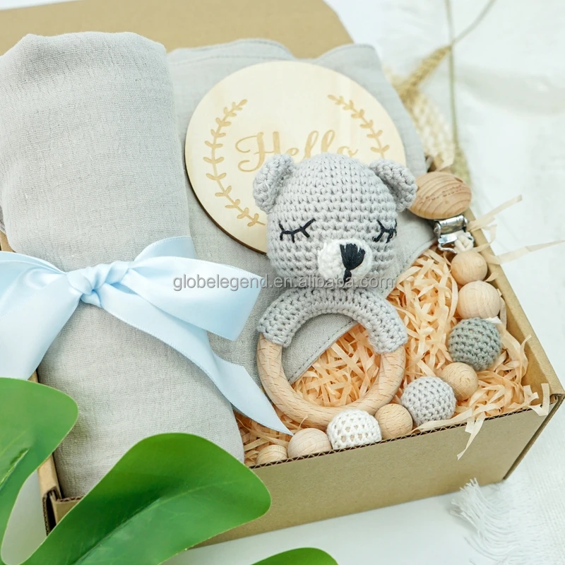 Crochet Pacifier Clip Amigurumi teddy bear Toys Teether Elephant Rainbow Moon Wood And Baby Newborn Set Crochet Gift Teether