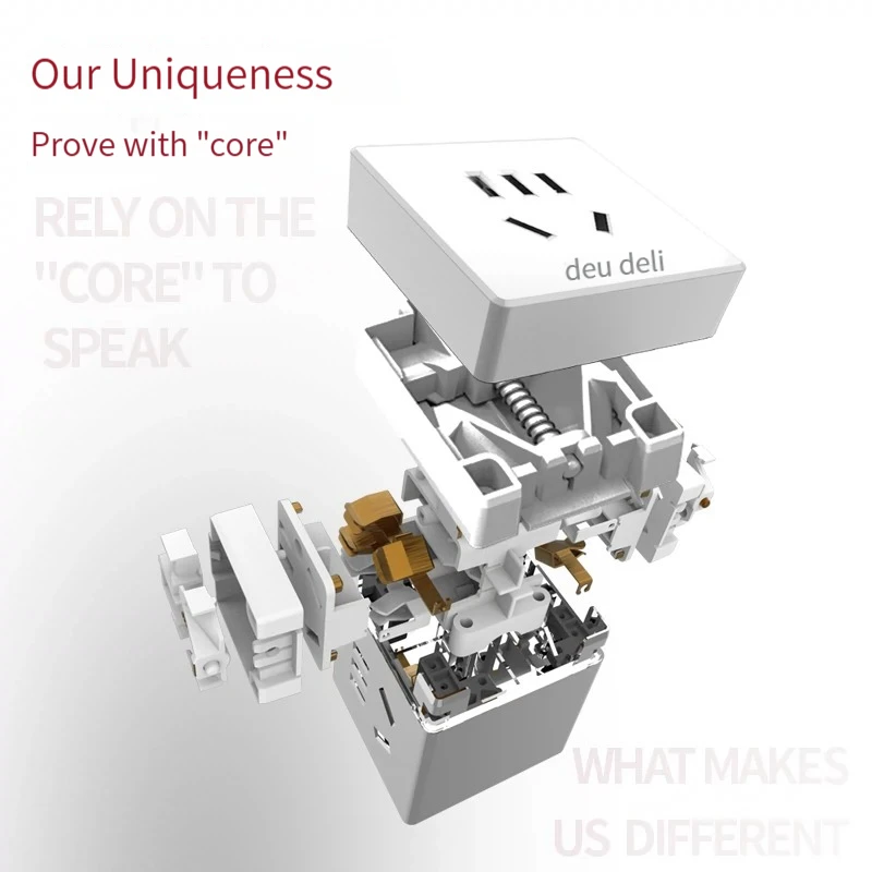 Deli LX123 strip socket USB dormitory with power strip porous wiring for home High-power power strip household corded socket