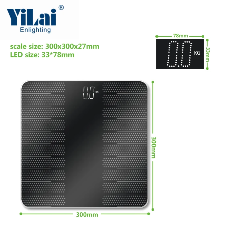 
Anti-slip surface bathroom scale with white Dot LED display Segment height: 28mm bathroom scale load cell 