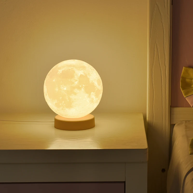 Home Decor Moon Shape Bedroom Bedside Lamp Usb Rechargeable Gift Table Lamp Indoor Modern Touch Control Dimmable Led Night Light