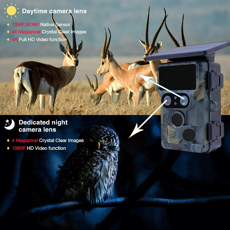 High Quality 4K WIFI Solar Powered 48MP Trail Camera Trap Hunting Camera Wildlife Photo Traps for Outdoor Security