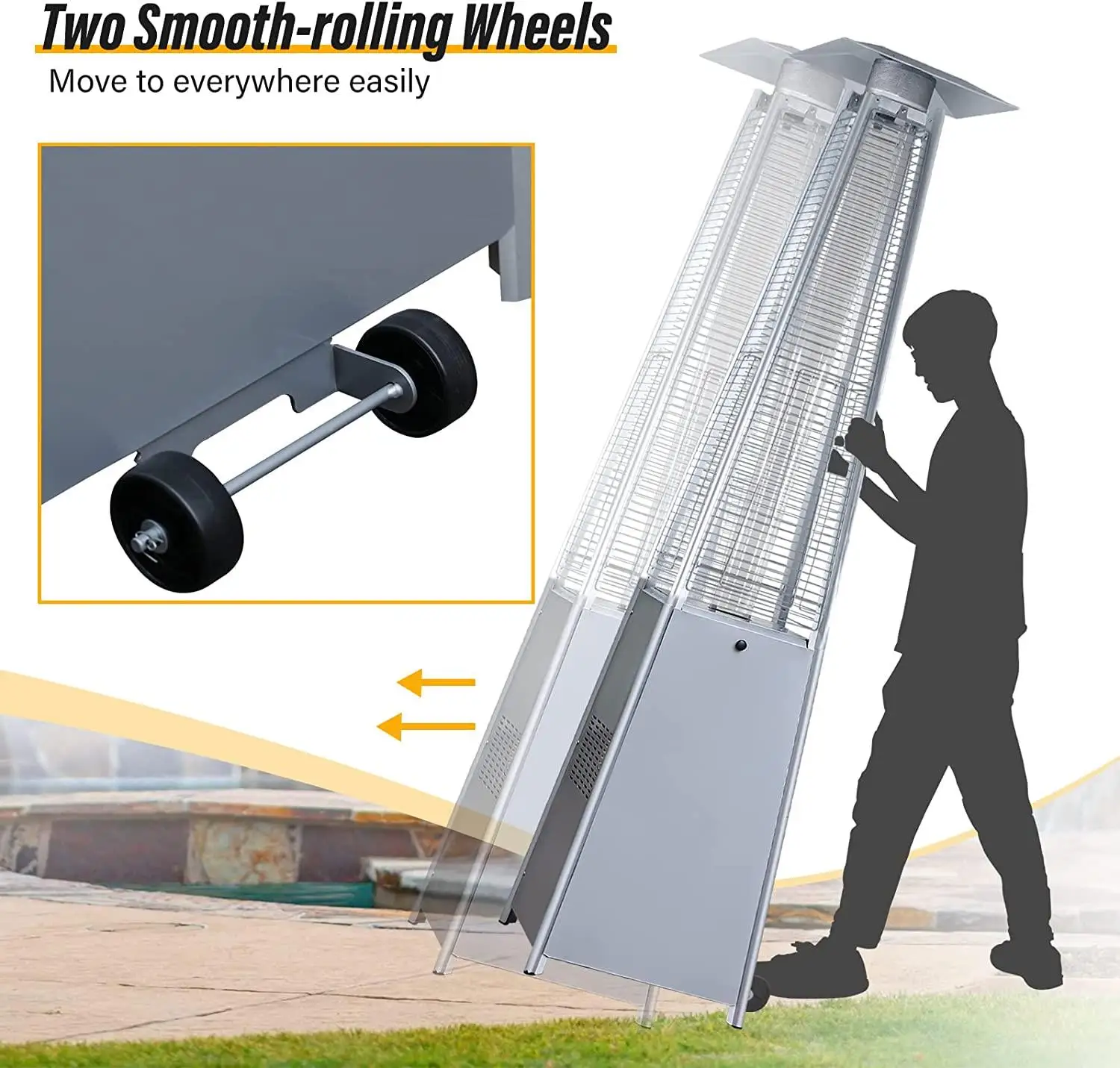 Premium stainless steel pyramid patio heater, freestanding propane gas heater for outdoor warmth