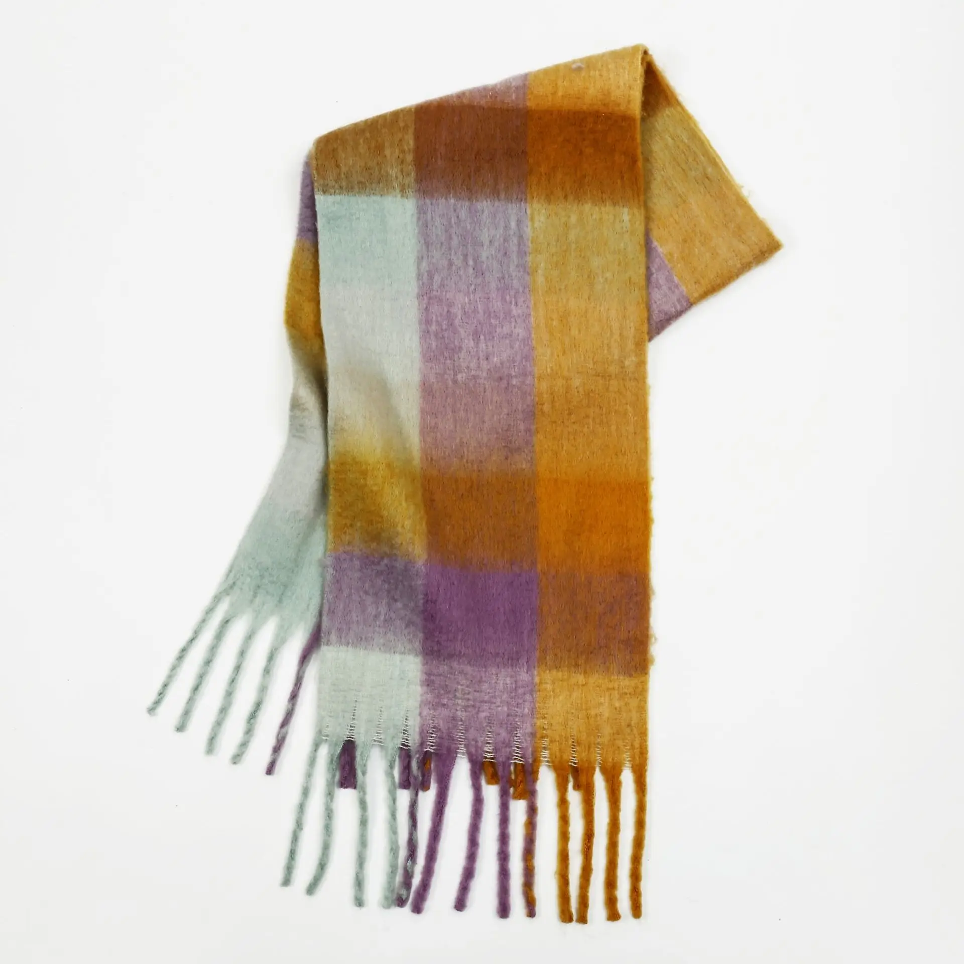 2024 Holiday Season Christmas Gift Scarves Cold Weather Windproof Short Fleece Mohair Yarn Knit Checked Plaid Woven Scarf Wrap