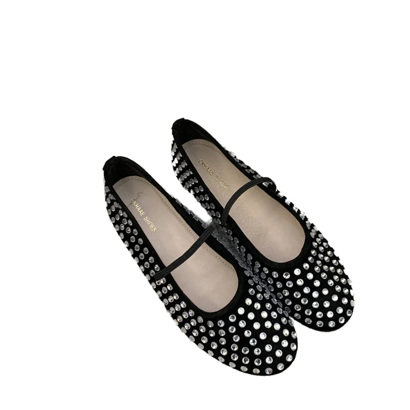2024 Designer Luxury Ballerina Flat Shoes for Women Round Toe Stylish Studs Breathable and Light for Summer and Spring