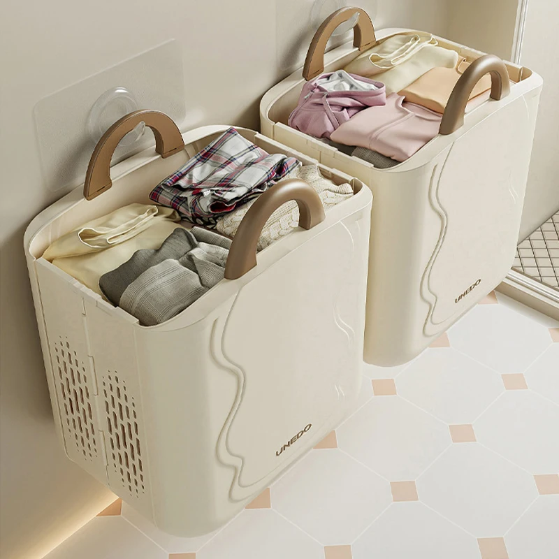 Wannuo Large Capacity Foldable Laundry Basket Space-Saving Plastic Dirty Clothes Basket with Separate Underwear Basket