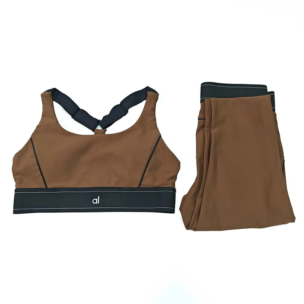 Wholesale AL O Splice Color Sports Bras Breathable Yoga Leggings Gym Fitness Sets
