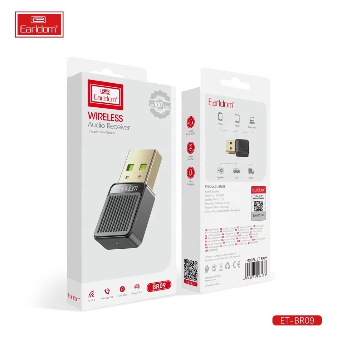EARLDOM Usb Adapter Audio BT Transmitter And Receiver Usb Bt 5.2 Adapter Car Audio BT Receiver Car Speaker