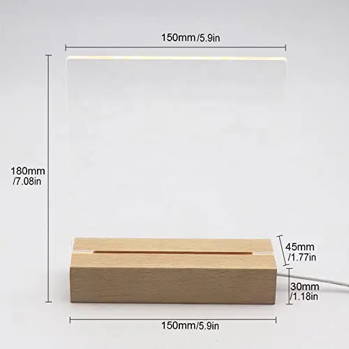 Acrylic Dry Erase Board Light LED Message Writing Board Blank Acrylic Memo Rectangular Wooden Base LED Night Light Board