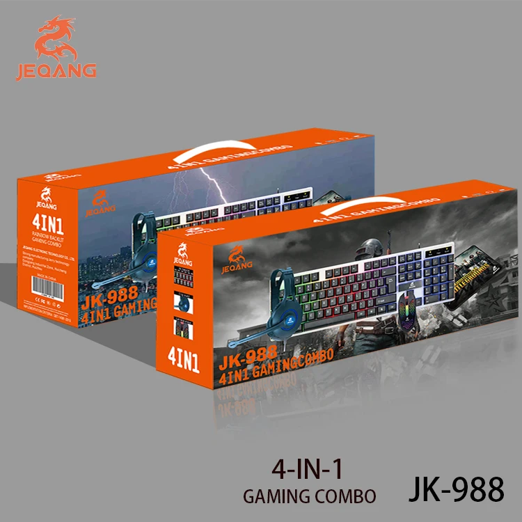 JEQANG JM-988 Hot Wholesale Backlit Keyboard 4 IN 1 Gamng Keyboard Mouse And Pad Wireless Combo For Mac Laptop Computer Parts