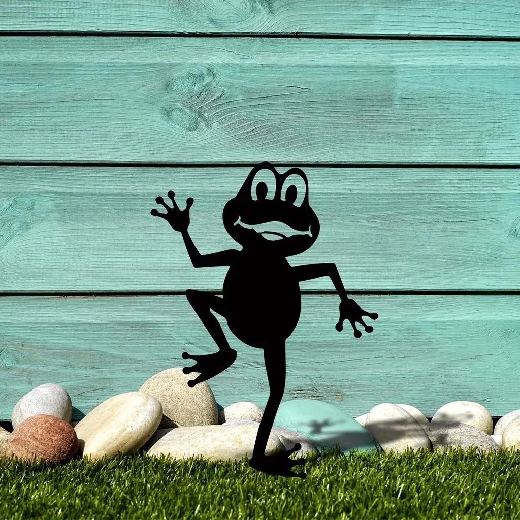Metal Animal Craft Lawn Decorations Silhouette frog Decor Ornaments Plug-In Decorative Garden frog