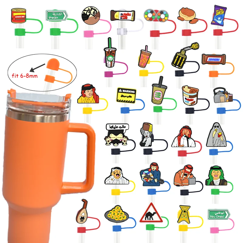 Manufacturer Custom Cartoon Cute Reusable Silicone Straw Dust Tips Covers Caps Silicone Straw Topper