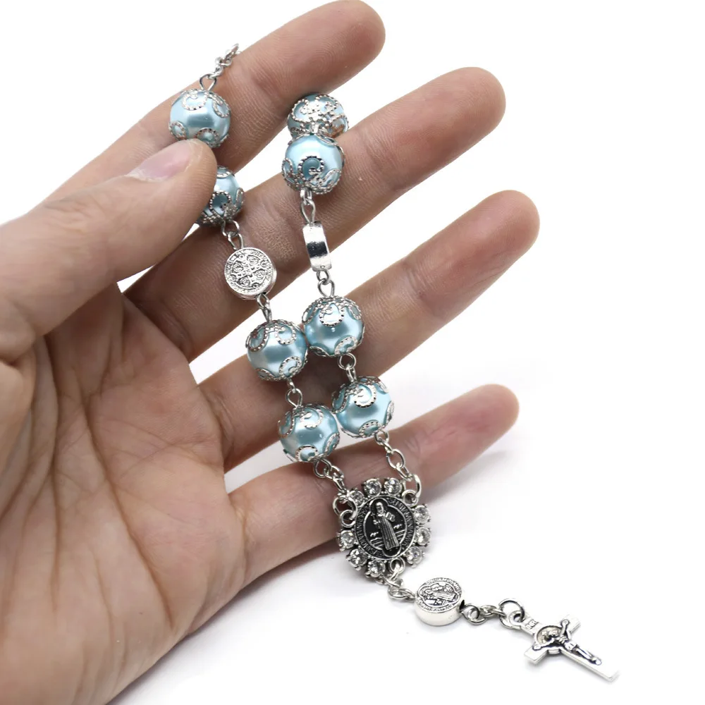 Wholesale Prayer Rosary Bracelet Cross Charm L Benedict Full Drill Car Pendant Decorative Beaded Rosary