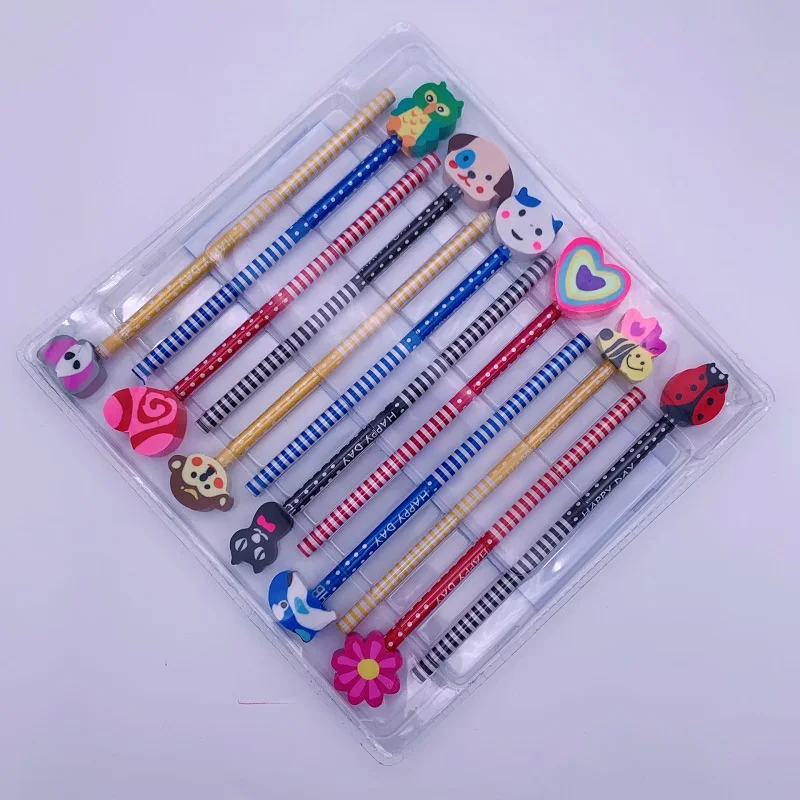 Office & School hb 12pcs cartoon Animal fruit rubber eraser pencil