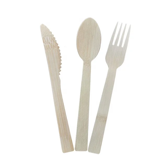 High Quality Kraft Paper Wrap Disposable Spoon Fork Knife Bamboo Set Cutlery