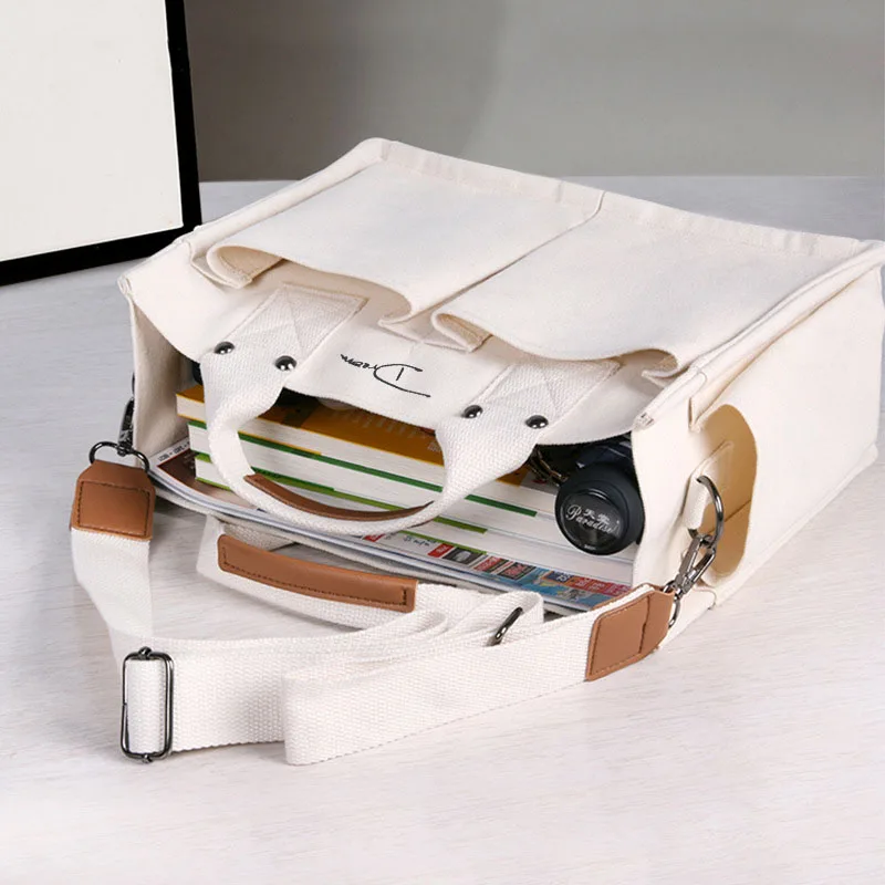 2023 Wholesale Customized Printed Many Pocket Large Capacity Reusable Eco Friendly Canvas Tote Shopping Bag with for Women