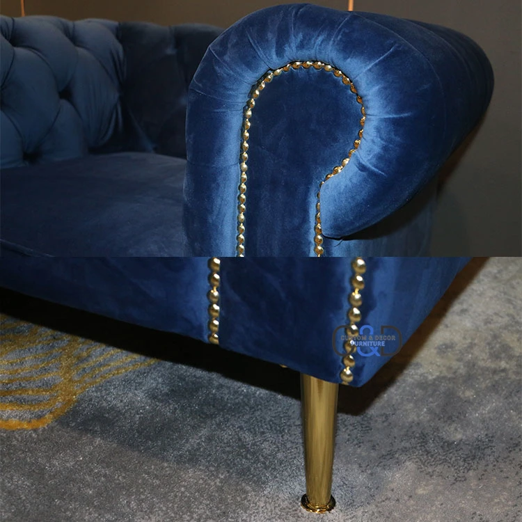l shaped luxury fabric blue velvet couch sofa Chesterfield living room furniture