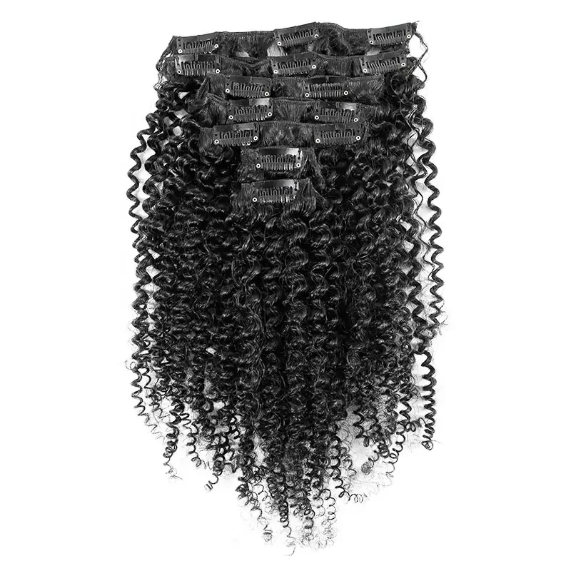 Black Clip ins Extensions Virgin Brazilian Kinky Curly Clip in Human Hair Extensions for Black Women