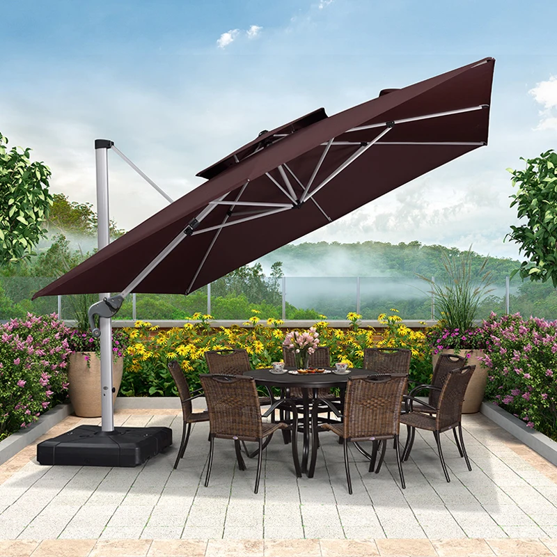 Aluminum Furniture Large Right Cantilever Outdoor Tilting Garden Patio Umbrella With Led Solar Panel