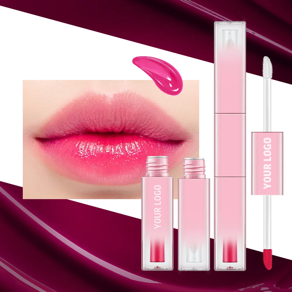 Custom logo free samples cosmetics 2 in 1 pink lip oil liquid lip gloss kits lip tint business wholesale private label lipgloss