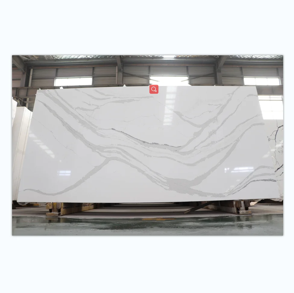 Поверхность полированная белая искусственная кварцевая плита Calacatta для туалетного столика, каменные столешницы для кухни